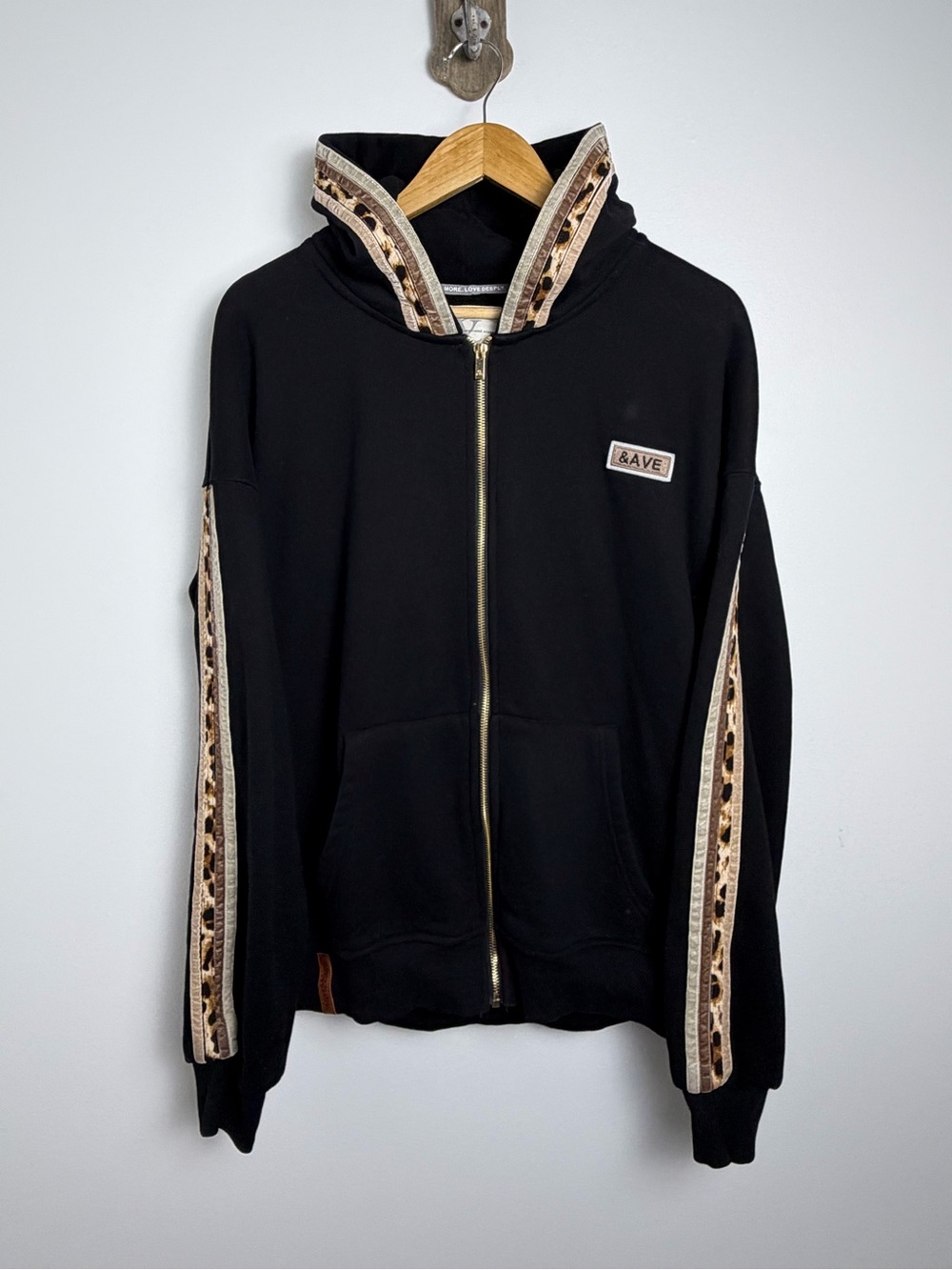 Ampersand Avenue Fearless & Free Leopard Velvet Track Hoodie L
